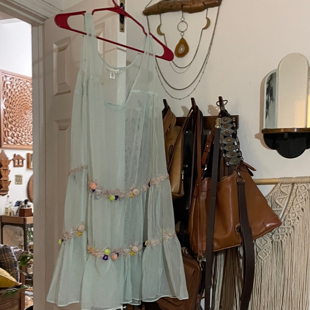 Light Mint Mini Dress/Babydoll with Floral Trim